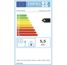 Energieeffizienzlabel für Justus Usedom 5 D II KAT Kaminofen mit Energieeffizienzklasse A und einer Nennwärmeleistung von 5,5 Kilowatt.