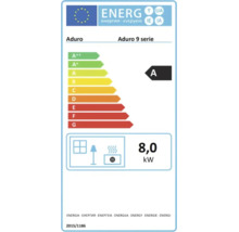 EU Energieeffizienzlabel für Aduro 9 Serie Kaminofen mit Energieeffizienzklasse A und einer Leistung von 8,0 Kilowatt.