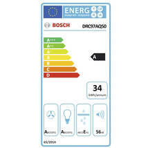 EU Energieeffizienzlabel für Bosch Dunstabzugshaube DRC97AQ50 mit Effizienzklasse A und jährlichem Energieverbrauch von 34 Kilowattstunden.