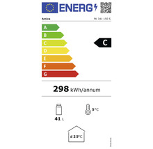 Amica FK 341 150 S Energieeffizienzlabel mit Energieeffizienzklasse C und einem jährlichen Energieverbrauch von 298 Kilowattstunden.