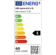 EU Energieeffizienzlabel für Juwel HeliaLux Spectrum 2.0 1200 Aquariumleuchte mit Energieeffizienzklasse E und Verbrauch von 60 kWh pro 1000 Stunden.