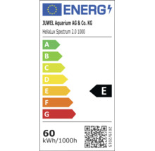 EU Energieeffizienzlabel fuer Juwel HeliaLux Spectrum 2.0 1000 mit Energieeffizienzklasse E und Verbrauch von 60 Kilowattstunden pro 1000 Stunden.