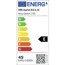 EU Energieeffizienzlabel fuer Juwel HeliaLux Spectrum 2.0 600 Aquariumbeleuchtung mit Effizienzklasse E und Verbrauch von 45 kWh pro 1000 Stunden