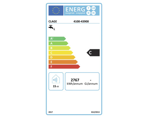 EU Energieeffizienzlabel für Clage Durchlauferhitzer mit Energieeffizienzklasse C und 15 Dezibel Schallleistungspegel
