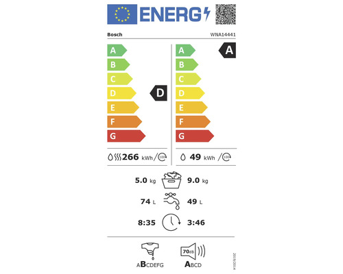 EU Energieeffizienzlabel für Bosch Waschtrockner WNA14441