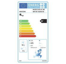 EU Energieeffizienzlabel für Ariston NUOS EVO A plus 80 Warmwasserbereiter mit Energieeffizienzklasse A plus und 50 Dezibel Geräuschemission.
