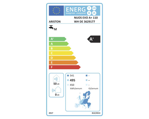 EU Energieeffizienzlabel für Ariston Warmwasserbereiter NUOS EVO A+ 110 mit Energieeffizienzklasse A+