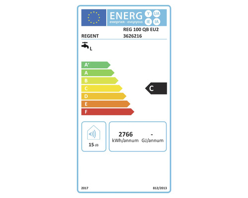 EU Energieeffizienzlabel für Regent REG 100 QB EU2 Warmwasserspeicher mit Energieeffizienzklasse C und 2766 kWh jährlichem Energieverbrauch.