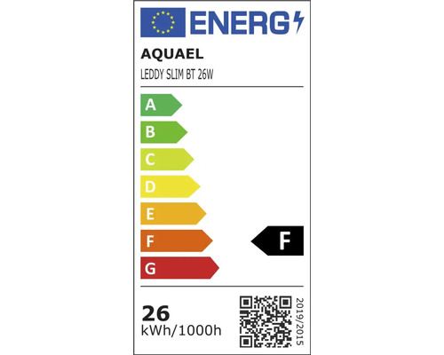 EU Energieeffizienzlabel für Aquael Leddy Slim BT 26 Watt Lampe mit Effizienzklasse F
