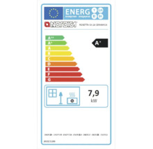 EU Energieeffizienzlabel La Nordica Rosetta SX.16 Ceramica mit Energieeffizienzklasse A+ und 7,9 Kilowatt Heizleistung.
