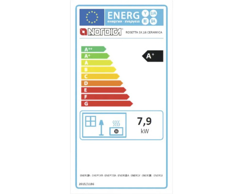 EU Energieeffizienzlabel La Nordica Rosetta SX.16 Ceramica mit Energieeffizienzklasse A+ und 7,9 Kilowatt Heizleistung.