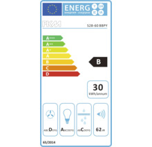 Energielabel PKM S28-60 BBPY mit Energieeffizienzklasse B, jährlichem Energieverbrauch von 30 Kilowattstunden, Geräuschentwicklung von 62 Dezibel