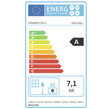 Energielabel des Kamins mit der Energieeffizienzklasse A und einer Nennwärmeleistung von 7,1 Kilowatt