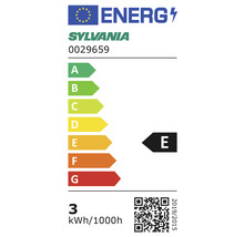 Energielabel der Marke Sylvania mit der Energieeffizienzklasse E.