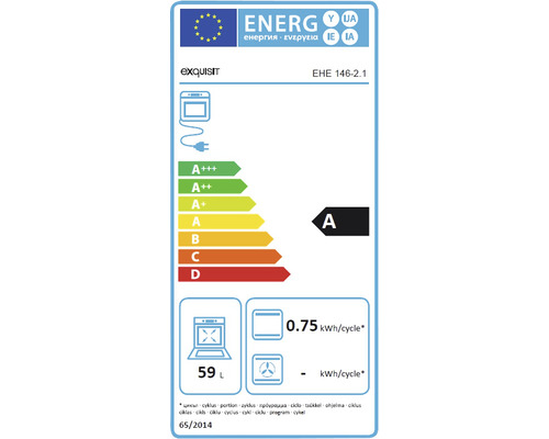 Energielabel für Exquisit EHE 146-2.1 mit Energieeffizienzklasse A, Stromverbrauch 0,75 kWh pro Zyklus und 59 Liter Volumen