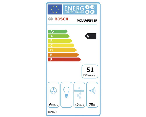 Bosch PKM845F11E Energielabel mit Energieeffizienzklasse A, jährlichem Energieverbrauch von 51 Kilowattstunden und Geräuschemissionen von 70 Dezibel