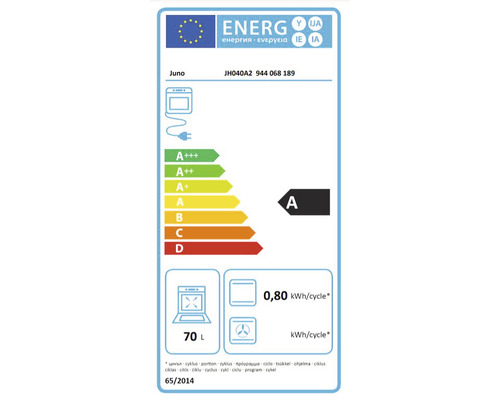 Energielabel für Juno Backofen mit der Energieeffizienzklasse A