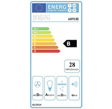 Energielabel PKM 6091H mit Energieeffizienzklasse B, jährlichem Energieverbrauch von 28 Kilowattstunden und Geräuschemission von 64 Dezibel