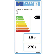Energielabel Strebel Astral W 270, Energieeffizienzklasse A, Stromverbrauch 39 Watt, Speichervolumen 270 Liter