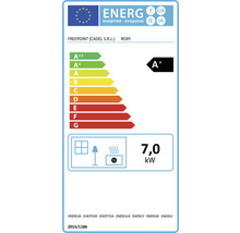 Energielabel für einen Freeepoint Roxy Ofen mit A+ Energieeffizienzklasse und 7,0 Kilowatt Leistung