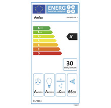 Amica Energieetikett für Dunstabzugshaube mit der Energieeffizienzklasse A+, einem jährlichen Energieverbrauch von 30 kWh und einem Geräuschpegel von 66 Dezibel