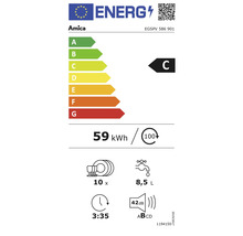 Amica Energielabel mit Energieeffizienzklasse C, Energieverbrauch 59 kWh pro 100 Spülgänge, 10 Maßgedecke, Wasserverbrauch 8,5 Liter und Geräuschemission 42 Dezibel