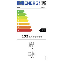 PKM Energielabel mit Energieeffizienzklasse G, einem jährlichen Energieverbrauch von 152 Kilowattstunden, einem Fassungsvermögen von 72 Flaschen und einem Geräuschpegel von 41 Dezibel.