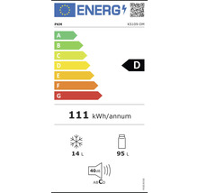 Energielabel PKM KS109-DM mit Energieeffizienzklasse D, jährlichem Energieverbrauch von 111 kWh, Gefrierfach 14 Liter, Kühlfach 95 Liter und Geräuschemission 40 Dezibel