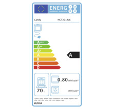 Candy HCT201X/E Energieetikett mit der Energieeffizienzklasse A, 70 Liter Volumen und einem Verbrauch von 0,80 Kilowattstunden pro Zyklus