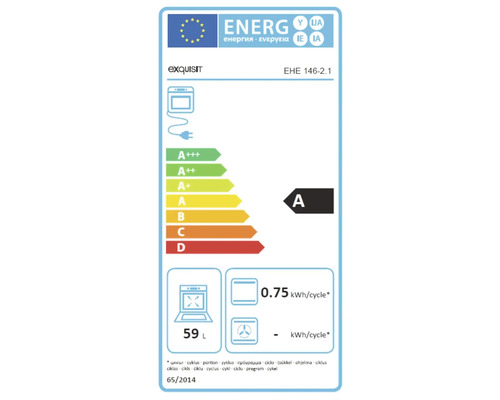Exquisit Energieetikett EHE 146-2.1 mit Energieeffizienzklasse A, 59 Liter Volumen und 0,75 Kilowattstunden pro Zyklus