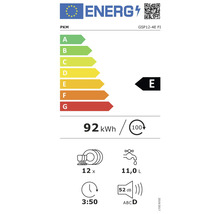 PKM Geschirrspüler Energielabel E, 92 kWh pro 100 Zyklen, 12 Maßgedecke, 11,0 Liter Wasserverbrauch, 52 Dezibel, 3 Stunden 50 Minuten Programmdauer