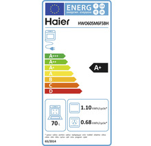 Energielabel für Haier Backofen mit Energieeffizienzklasse A+ und einem Nutzinhalt von 70 Litern