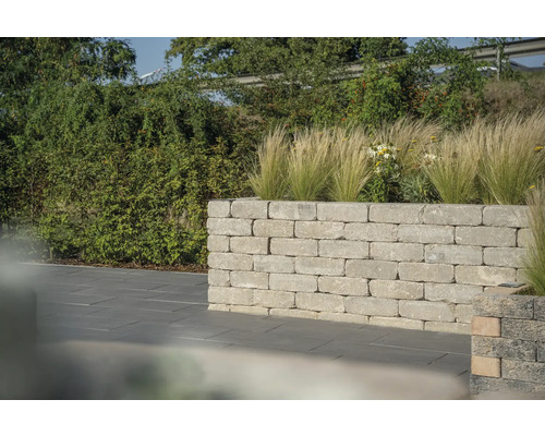 Gartenmauer aus Stein mit Bepflanzung für einen organisierten Außenbereich.