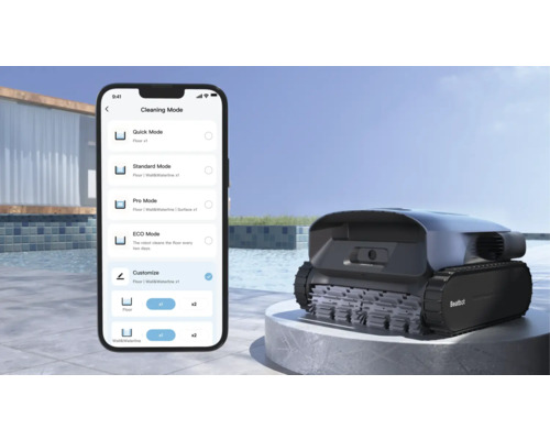 Poolreinigungsroboter mit Smartphone-App zur Steuerung der Reinigungsmodi