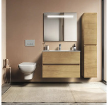 Modernes Badezimmer mit Waschtischunterschrank, Spiegelschrank und Toilette