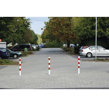 Absperrpfosten Stahlrohr Ø 76 mm x 2,6 mm ortsfest für Dübelbefestigung mit 1 Öse weiß-rot H = 900 mm