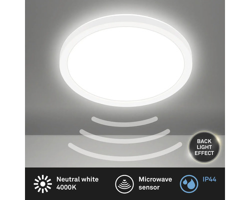 Runde Deckenleuchte mit Mikrowellensensor und neutralweißem Licht, 4000 Kelvin, Schutzart IP44