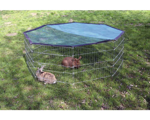 Freilaufgehege für Kleintiere mit zwei Kaninchen im Garten