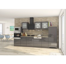 Held Möbel Küchenzeile mit Geräten Mailand 340 cm Frontfarbe grau hochglanz Korpusfarbe graphit zerlegt-thumb-0