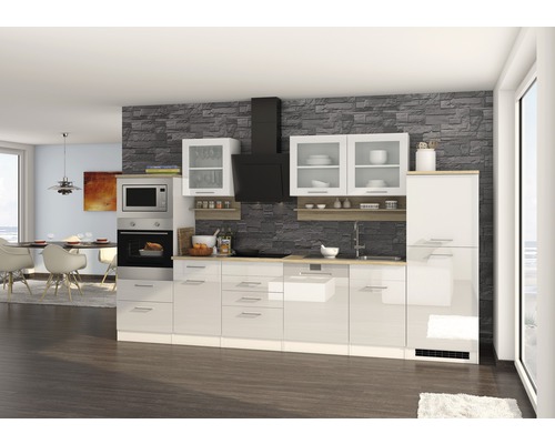 Held Möbel Küchenzeile mit Geräten Mailand 340 cm Frontfarbe weiß hochglanz Korpusfarbe weiß zerlegt