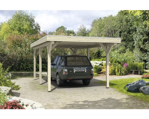 Einzelcarport SKAN HOLZ Spessart inkl. Pfostenanker 355 x 604 cm natur