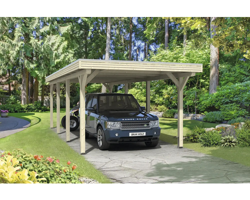 Einzelcarport SKAN HOLZ Spessart inkl. Pfostenanker 355 x 846 cm natur