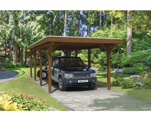 Einzelcarport SKAN HOLZ Spessart inkl. Pfostenanker 355 x 846 cm nussbaum