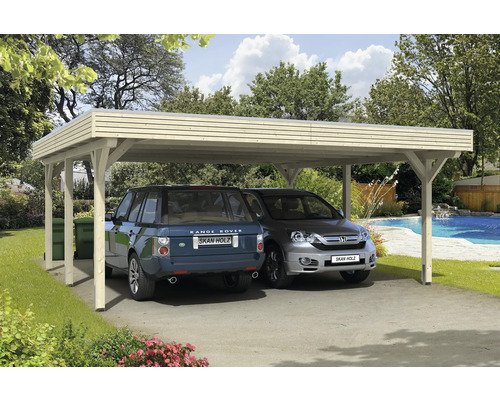 Doppelcarport SKAN HOLZ Spessart inkl. Pfostenanker 611 x 604 cm natur