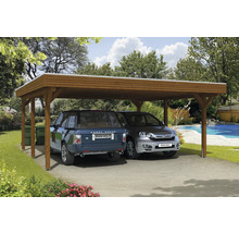 Doppelcarport SKAN HOLZ Spessart inkl. Pfostenanker 611 x 604 cm nussbaum