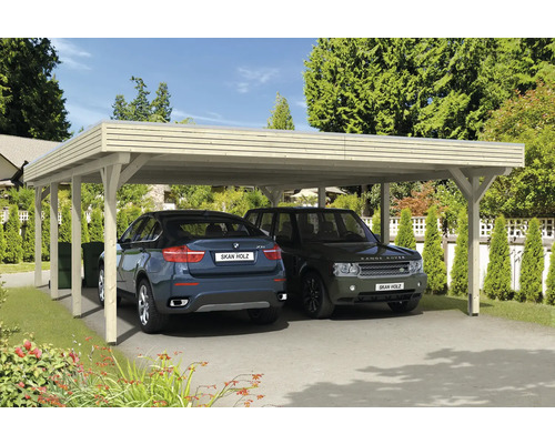 Doppelcarport SKAN HOLZ Spessart inkl. Pfostenanker 611 x 846 cm natur