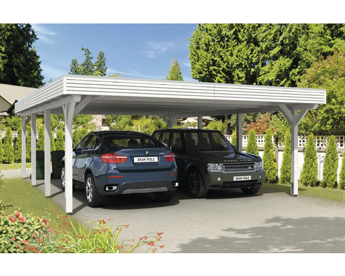 Doppelcarport SKAN HOLZ Spessart inkl. Pfostenanker 611 x 846 cm weiß