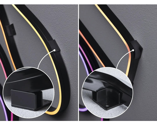 Detailaufnahme einer LED-Wandleuchte mit schwarzer Halterung zur Wandmontage.