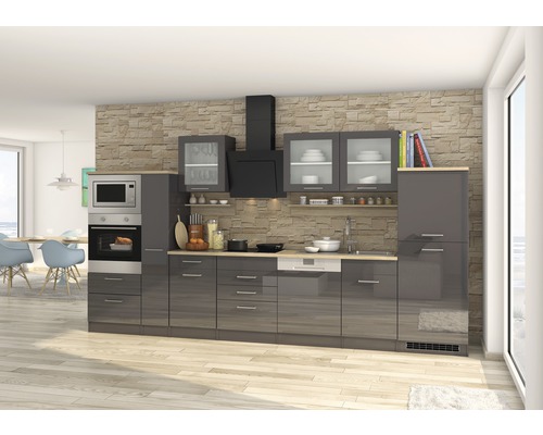 Held Möbel Küchenzeile Frontfarbe grau Mailand HORNBACH 370 cm 