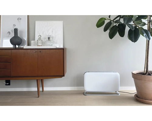 Szene mit Heizgerät, Kommode und Zimmerpflanze